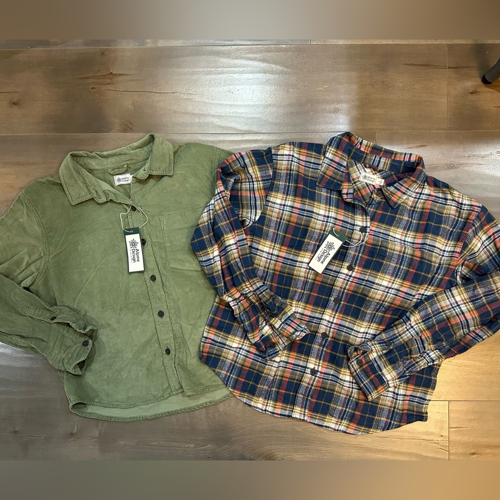 Alpine Design Green and Plaid Button Down Shirts NWT